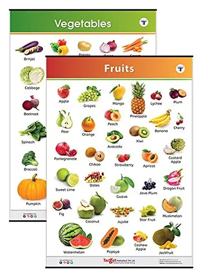 Jumbo All in One Fruits and Vegetables Charts for Kids Learn about Vegetables and Fruits at Home or School with Educational Walls Chart for Children
