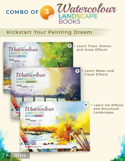 Watercolour Landscape Painting Book for Artists Qualtiy Watercolor Paper Step by Step Guide Set of 3 Landscape Drawing and Colouring Book-thumb0