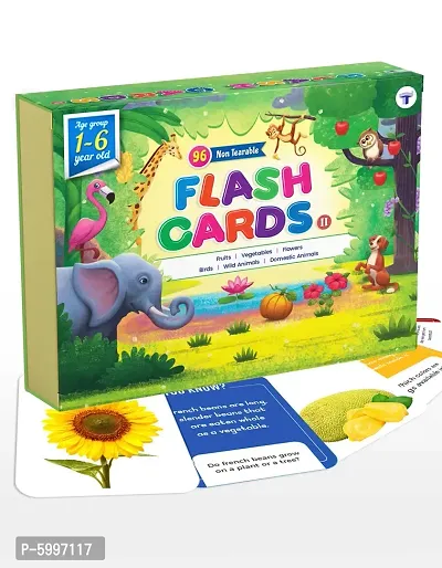 Flash Cards for Kids Early Learning Kit 96 General Knowledge Non Tearable Picture Cards - Domestic, Wild Animals, Fruits, Vegetable, Flowers and Birds-thumb0