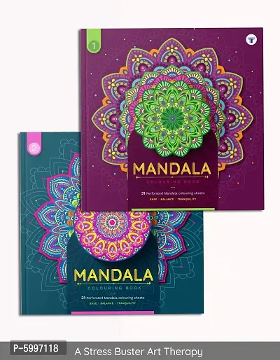 Mandala Colouring Books for Adults Adult Colouring Book with Tear Out Sheets for Artwork DIY Acitvity Books Frame After Colouring - Set of 2-thumb0