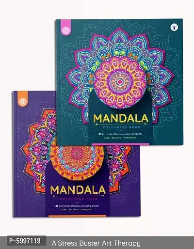 Mandala Colouring Books for Adults Adult Colouring Book with Tear Out Sheets for Artwork DIY Acitvity Books Frame After Colouring - Set of 2-thumb0