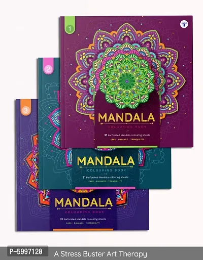 Mandala Colouring Books for Adults Adult Colouring Book with Tear Out Sheets for Artwork DIY Acitvity Books Frame After Colouring - Set of 3-thumb0