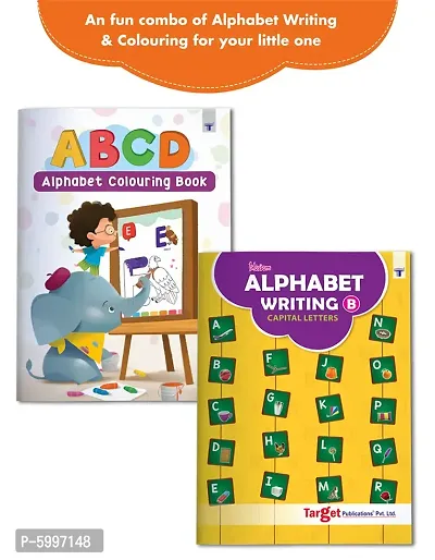 English Alphabet Writing, Drawing and Colouring Book For Kids Capital Letters and First ABCD Drawing Book For Nursery, Pre School Children Learn, Write, Practice, Draw And Color Set of 2 Books-thumb0