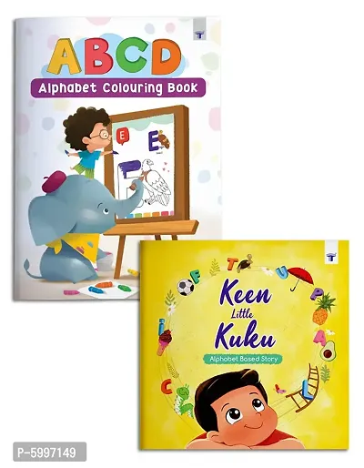 Keen Little Kuku - A Alphabet Story Book and ABCD Colouring Book for Kids Perfect Bedtime Stories and Colour Alphabets Activity Read and Practice Set of 2-thumb0