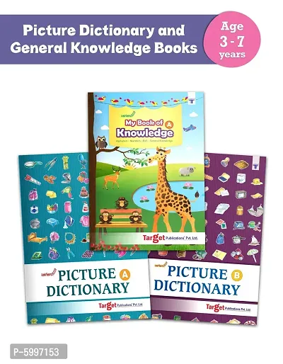 Picture Dictionary and General Knowledge Books for Kids 3 to 7 Year Alphabets, Numbers, EVS and GK Includes more than 550 Activities Set of 3-thumb0