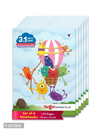 3 in 1 Notebook Single Line, Four Line, Maths Square- 172 Pages