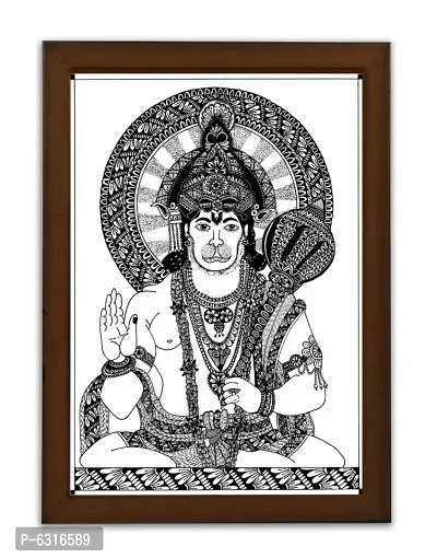 Lord Hanuman Ji Photo Frame | Handmade Mandala Frame for Wall Decor, Pooja Room, Living Room, Bedroom | Size : 13 X 9.5 in, Brown-thumb0