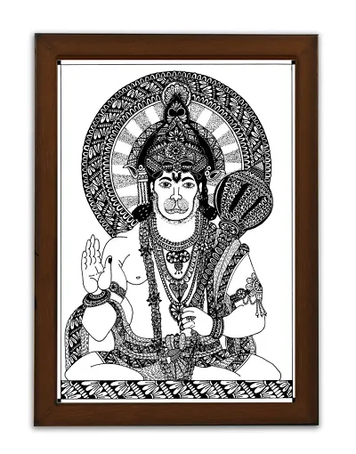 Lord Hanuman Ji Photo Frame | Handmade Mandala Frame for Wall Decor, Pooja Room, Living Room, Bedroom | Size : 13 X 9.5 in, Brown