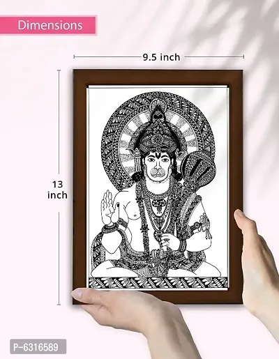 Lord Hanuman Ji Photo Frame | Handmade Mandala Frame for Wall Decor, Pooja Room, Living Room, Bedroom | Size : 13 X 9.5 in, Brown-thumb2