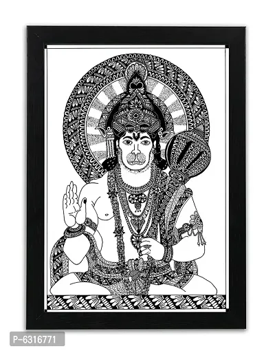 Lord Hanuman Ji Photo Frame | Handmade Mandala Frame for Wall Decor, Pooja Room, Living Room, Bedroom | Size : 13 X 9.5 in, Black-thumb0