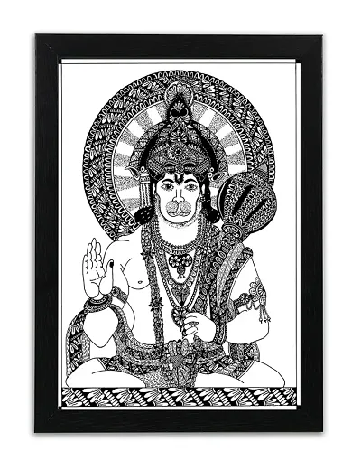 Lord Hanuman Ji Photo Frame | Handmade Mandala Frame for Wall Decor, Pooja Room, Living Room, Bedroom | Size : 13 X 9.5 in, Black