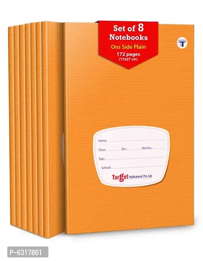 TARGET PUBLICATIONS Single Line Interleaf Notebooks | One Side Blank/Unruled and One Side Ruled | 172 Pages | Soft Brown Cover | 17 x 27 cm Approx | Pack of 8 | GSM 58-thumb0