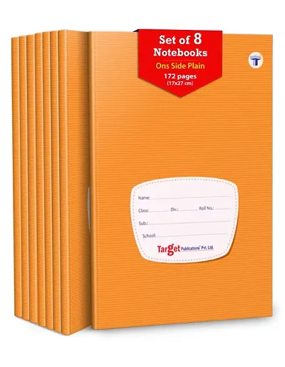 TARGET PUBLICATIONS Single Line Interleaf Notebooks | One Side Blank/Unruled and One Side Ruled | 172 Pages | Soft Brown Cover | 17 x 27 cm Approx | Pack of 8 | GSM 58