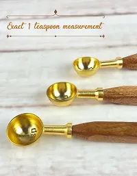 Spoon Set | Brass Measuring Spoon | Useful Kitchen Gadgets for Cooking and Baking | 1 tsp for Tea, Coffee, Masala, Hawan, Pooja with Wooden Handle - Set of 3-thumb1