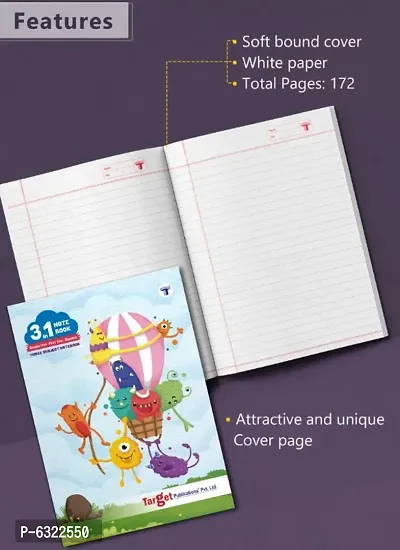 Target 3 in 1 Notebook for Kids | Maths Square 9 MM, Single Line Notebook , Four Line Notebook | 172 Pages 18 x 24 cm Soft Bound | 58 GSM | Pack of 12-thumb4