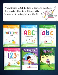 Preschool Writing Practice Book Set for Preschooler : Pack Of 6 Books : Capital Letters, Small Letters, Patterns, Numbers 1 To 20, Cursive Capital Letters, Cursive Small Letters, Hindi Sulekh-thumb1