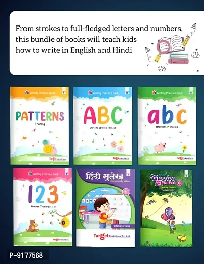Preschool Writing Practice Book Set for Preschooler : Pack Of 6 Books : Capital Letters, Small Letters, Patterns, Numbers 1 To 20, Cursive Capital Letters, Cursive Small Letters, Hindi Sulekh-thumb2