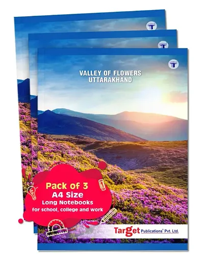Long Notebooks | Valley of Flowers | A4 Size | 164 Single Line Ruled Pages | Writing Book | Useful for School, College  Office | 21 cm x 29.7 cm | Set of 3
