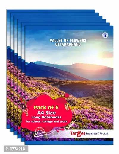 Long Notebooks | Valley of Flowers | A4 Size | 164 Single Line Ruled Pages | Writing Book | Useful for School, College  Office | 21 cm x 29.7 cm | Set of 6-thumb0