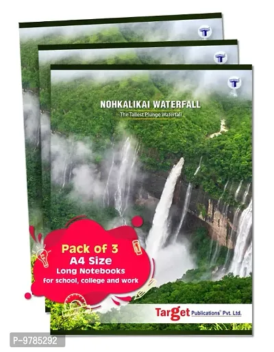 Long Notebooks | Nohkalikai Waterfall | A4 Size | 164 Single Line Ruled Pages | Writing Book | Useful for School, College  Office | 21 cm x 29.7 cm | Set of 3
