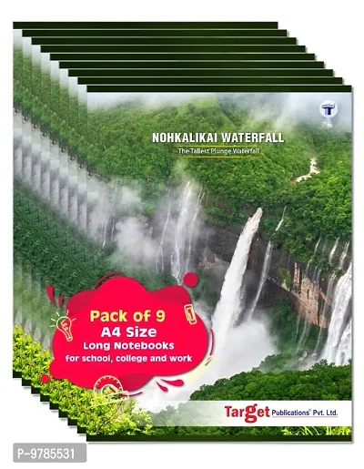 Long Notebooks | Nohkalikai Waterfall | A4 Size | 164 Single Line Ruled Pages | Writing Book | Useful for School, College  Office | 21 cm x 29.7 cm | Set of 9-thumb0
