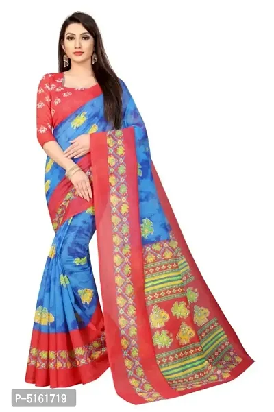 Stylish Linen Cotton Slub Print Saree With Blouse Piece-thumb0