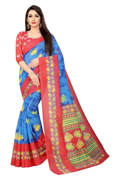 Stylish Linen Slub Print Saree With Blouse Piece