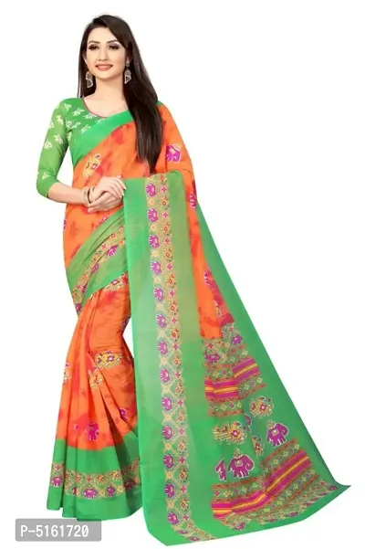 Stylish Linen Cotton Slub Print Saree With Blouse Piece