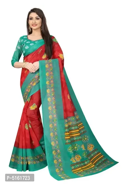 Stylish Linen Cotton Slub Print Saree With Blouse Piece