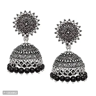 V L IMPEX Sun Shape 20 Grm Oxidised Jhumki Earring Black Matel (VLGSE359BLK)-thumb0