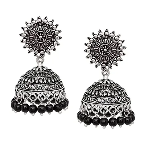 V L IMPEX Sun Shape 20 Grm Oxidised Jhumki Earring Matel (VLGSE359BLK)