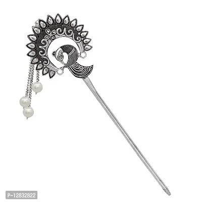 V L IMPEX Peacock Design Hair Stick for Bun Designer Metal Hair Pin for Women (VLHP31PRL)-thumb0