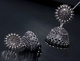V L IMPEX Sun Shape Tops Jhumki Chokar Necklace Silver Oxidised Jewellery Combo Set for Women/Girls (Black)-thumb3