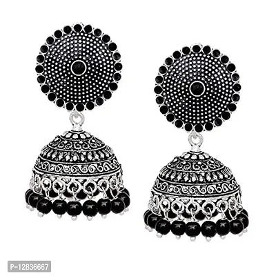 V L IMPEX Meena Work Tops With Oxidised Jhumki Earring For Girls (VLMWE40BLK)