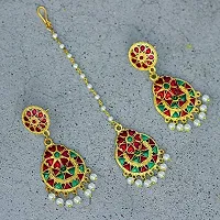 V L IMPEXHand Made Maroon Green Colour Meena Work Earring with Maang Tika Set for Girls and Women-thumb2