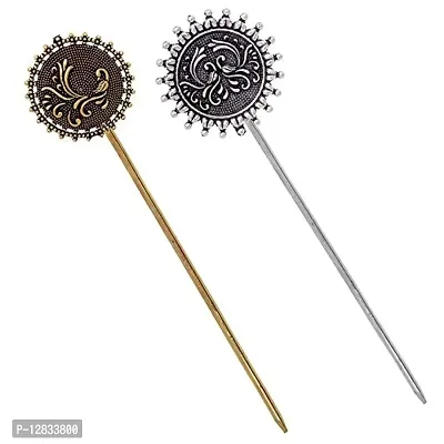 V L IMPEX Ladies Vintage Oxidised German Silver Hair Stick Pin-thumb0