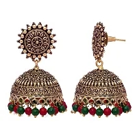 V L IMPEX Sun Shape Lightweight With Maroon and Green Color Gold Plating Oxidised Jhumki Jhumka Earrings for Girls-thumb1