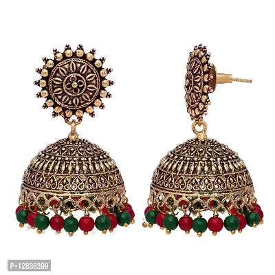 V L IMPEX Sun Shape Lightweight With Maroon and Green Color Gold Plating Oxidised Jhumki Jhumka Earrings for Girls-thumb2