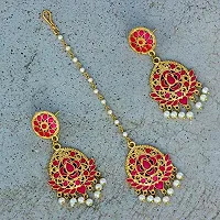 V L IMPEX Metal Gold Plated Rani Meena Earring with Maang Tikka for Women-thumb2