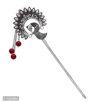 V L IMPEX Peacock Design Hair Stick for Bun Designer Metal Hair Pin for Women (VLHP31MRN)