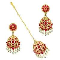 V L IMPEX Metal Gold Plated Rani Meena Earring with Maang Tikka for Women-thumb1
