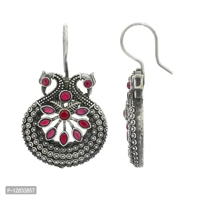 V L IMPEX Small Peacock Theme Pink Antique Silver Hanging Earrings-thumb4