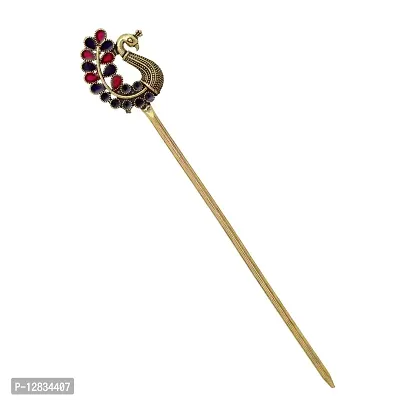 V L IMPEX Peacock Theme Gold Plated Rani Blue Colour Women Fashion Hair Sticks-thumb0