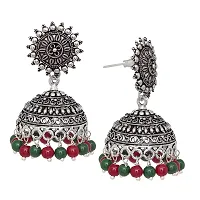 V L IMPEX Sun Shape Tops Jhumki Chokar Necklace Silver Oxidised Jewellery Combo Set for Women/Girls (Maroon-Green)-thumb2