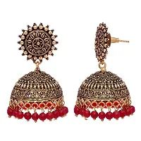 V L IMPEX Sun Shape Lightweight With Maroon Color Gold Plating Oxidised Jhumki Jhumka Earrings for Girls-thumb1