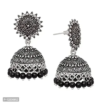 V L IMPEX Sun Shape 20 Grm Oxidised Jhumki Earring Black Matel (VLGSE359BLK)-thumb2