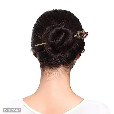 V L IMPEX Peacock Theme Gold Plated Rani Blue Colour Women Fashion Hair Sticks-thumb3