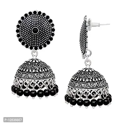 V L IMPEX Meena Work Tops With Oxidised Jhumki Earring For Girls (VLMWE40BLK)-thumb2