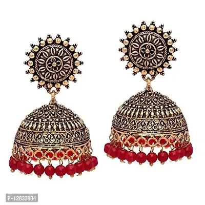 V L IMPEX Sun Shape Lightweight With Maroon Color Gold Plating Oxidised Jhumki Jhumka Earrings for Girls