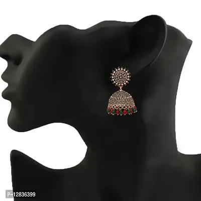 V L IMPEX Sun Shape Lightweight With Maroon and Green Color Gold Plating Oxidised Jhumki Jhumka Earrings for Girls-thumb3